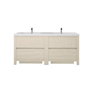 Louis 71 in. W x 20 in. D x 35 in. H Double Sink Freestanding Bath Vanity in Light Wood with White Acrylic Top