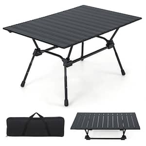 Dark Folding Collapsible Aluminum Camping Table Roll Up Beach Table with Carrying Bag 4-Level Adjustable Height