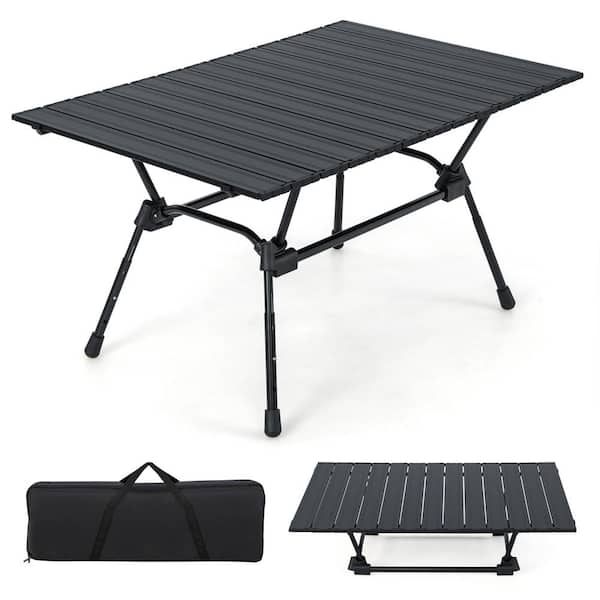 HONEY JOY Dark Folding Collapsible Aluminum Camping Table Roll Up Beach Table with Carrying Bag 4-Level Adjustable Height