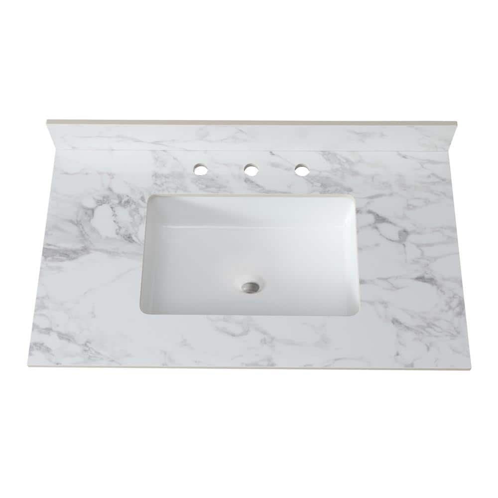 37 in. Undermount Basin Ceramic Bathroom Sink in White with Backsplash price history on PriceWatchPro