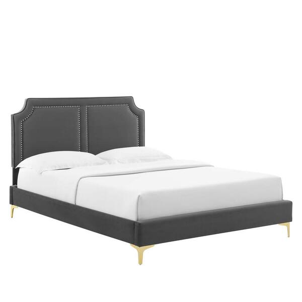 MODWAY Novi Black Performance Velvet Frame Full Platform Bed with Reinforced Center Beam