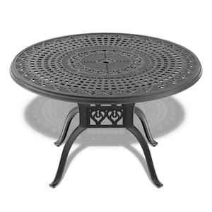 47.24 in. Cast Aluminum Patio Outdoor Dining Table with Black Frame and Umbrella Hole