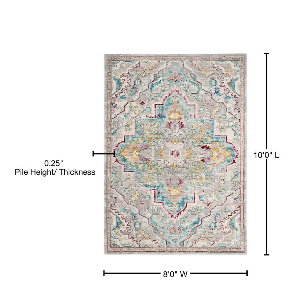 Grey and Light Blue Abstract 8' x 10' Stain-Resistant Rug