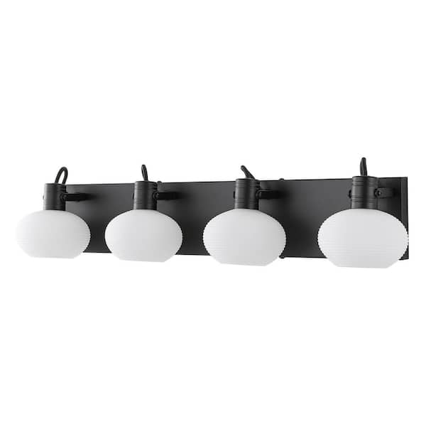 WINGBO 26 in. 4 Light Bathroom Vanity Light Fixture with Glass Shade in Black