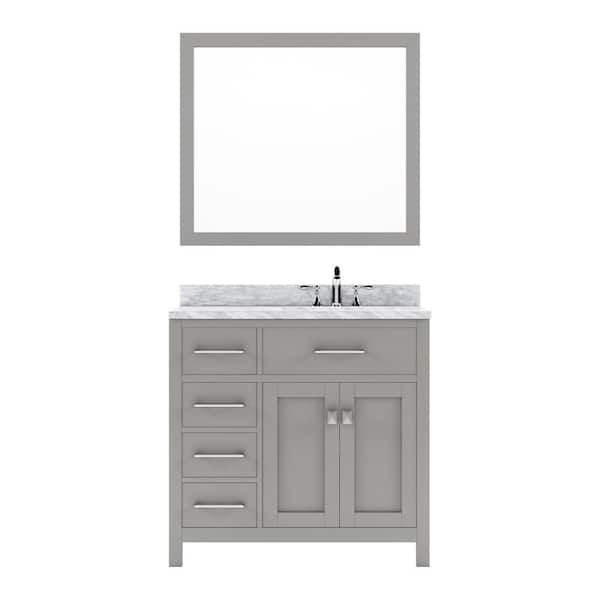 Virtu USA Caroline Parkway 36 in. W x 22 in. D x 35 in. H Single Sink Bath Vanity in Cashmere Gray with Marble Top and Mirror