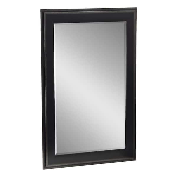 43.5 in. H x 31.5 in. W Rustic 2-Step Rectangle Distressed Black Framed Beveled Glass Accent Wall Mirror