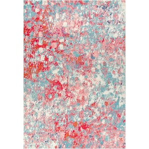 Contemporary Pop Modern Abstract Blue/Red 3 ft. x 5 ft. Area Rug