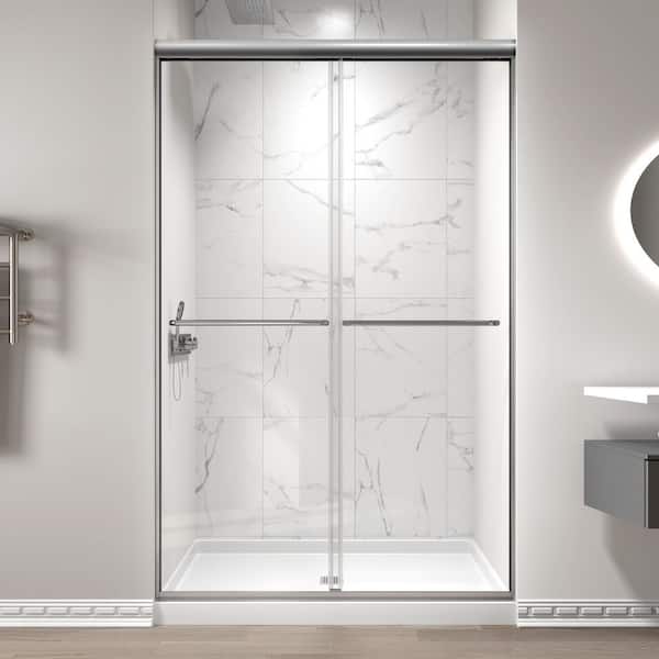 imperiol 48 in. W x 70 in. H Double Sliding Semi-Frameless Shower Door in Chrome Finish with 1/4 in. (6mm) Clear Glass