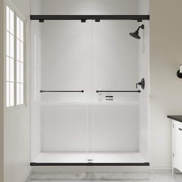 50-55 in. W x 76 in. H Semi-Frameless Double Sliding Shower Door in Matte Black with 8mm Clear Tempered Glass