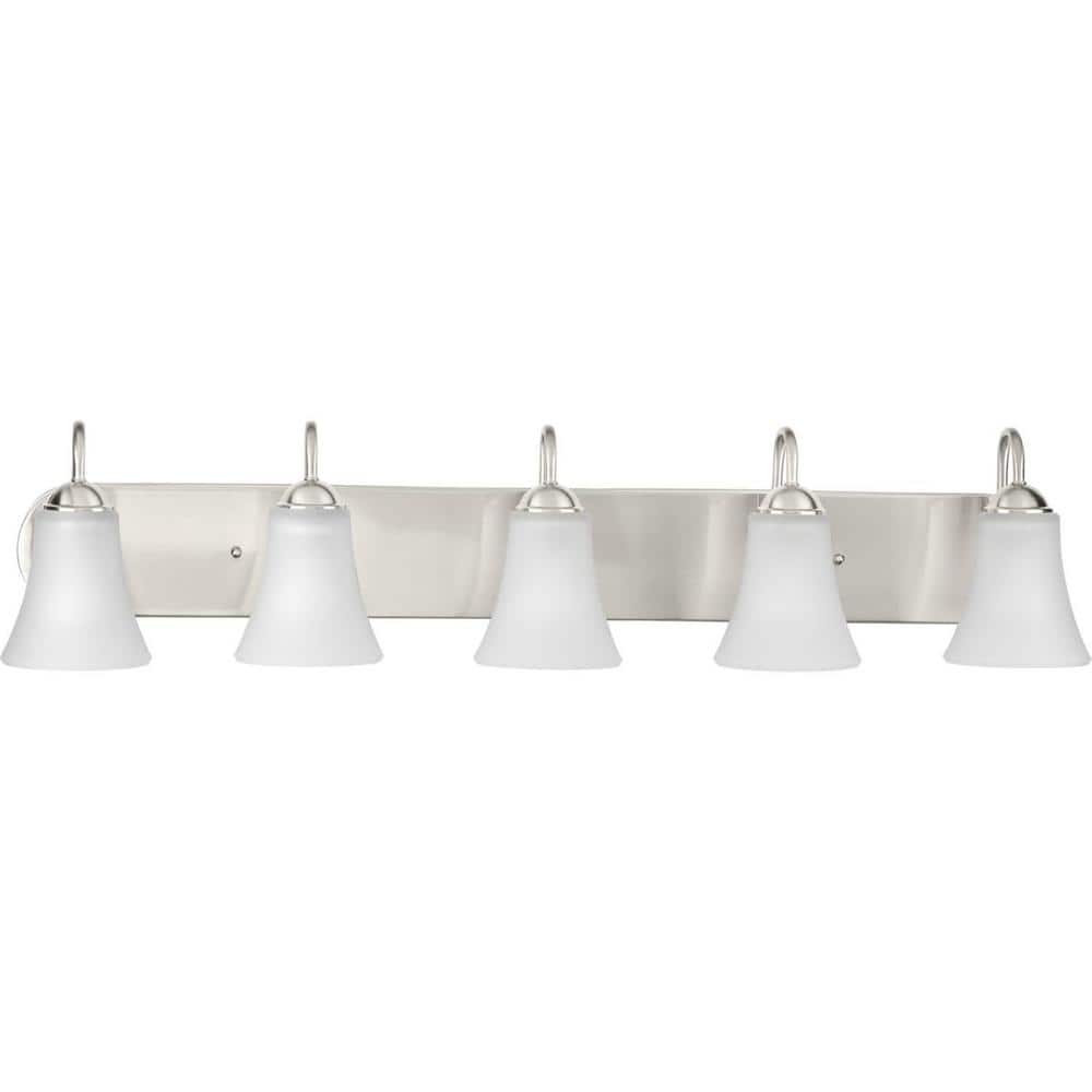 Classic Brushed Nickel 5-Light Bath Vanity with Etched Glass Shades