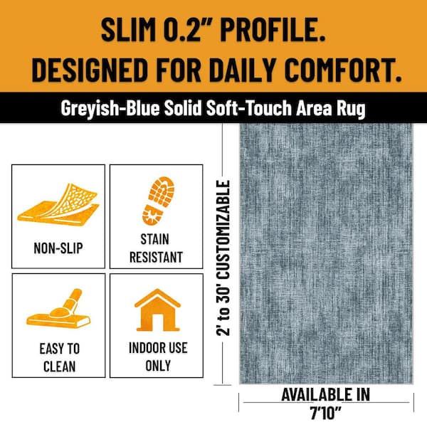 Runner Rug By The Foot 8 ft. x 16 ft.-Soft Area Runner for Hallways, Entryway and Stairs, Blue