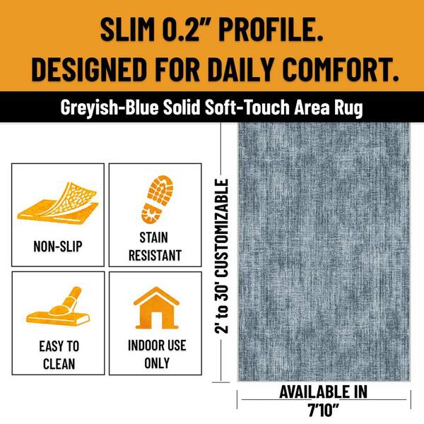 Runner Rug By The Foot 8 ft. x 20 ft.-Soft Area Runner for Hallways, Entryway and Stairs, Blue