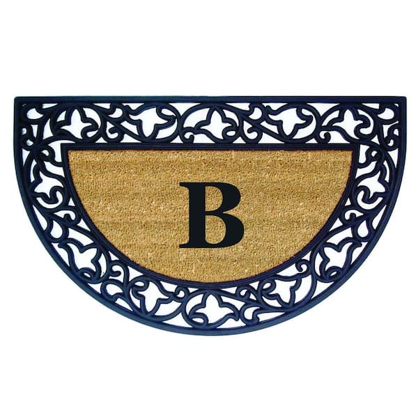 Nedia Home Heavy Duty Brown 22 in. x 36 in. Rubber Coir Acanthus Monogrammed B Indoor Outdoor Door Mat