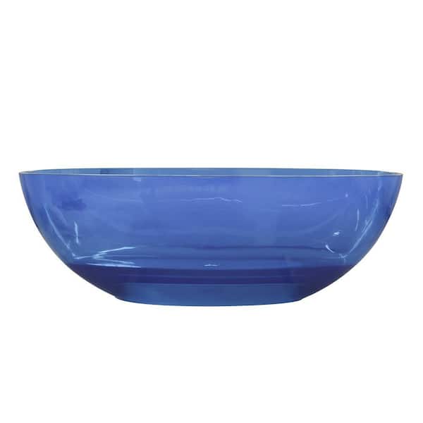 64.0 in. x 29.6 in. Resin Soaking Flat Bottom Bathtub Straight Top Tub without Drain in Blue Polished