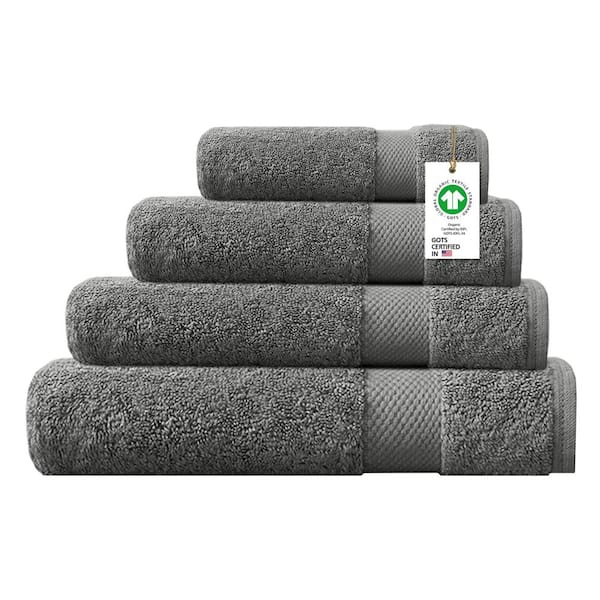 Delara Feather Touch Quick Dry 4-Piece Sharkskin Grey Solid 100% Organic Cotton 650 GSM Towel Set