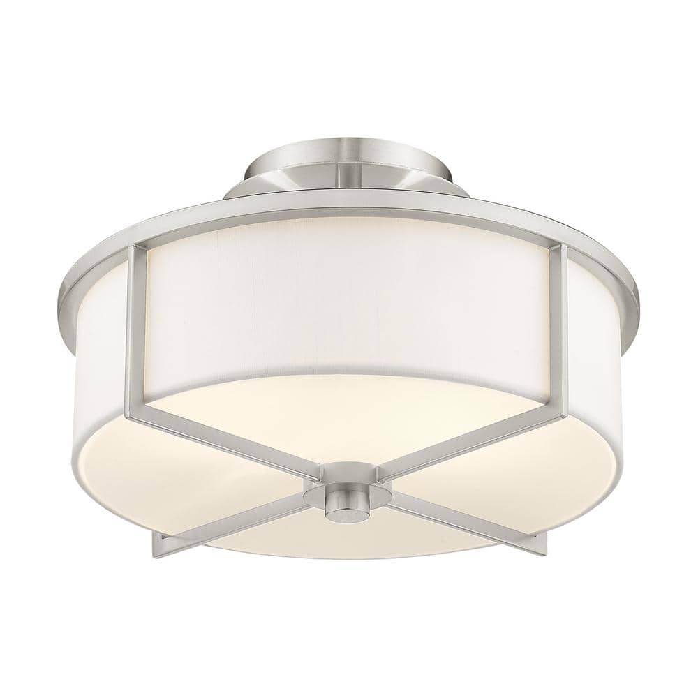Wesley Brushed Nickel 2-Light Semi-Flush Drum Ceiling Fixture