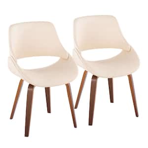 Fabrico Cream Faux Leather and Walnut Wood Side Dining Chair (Set of 2)