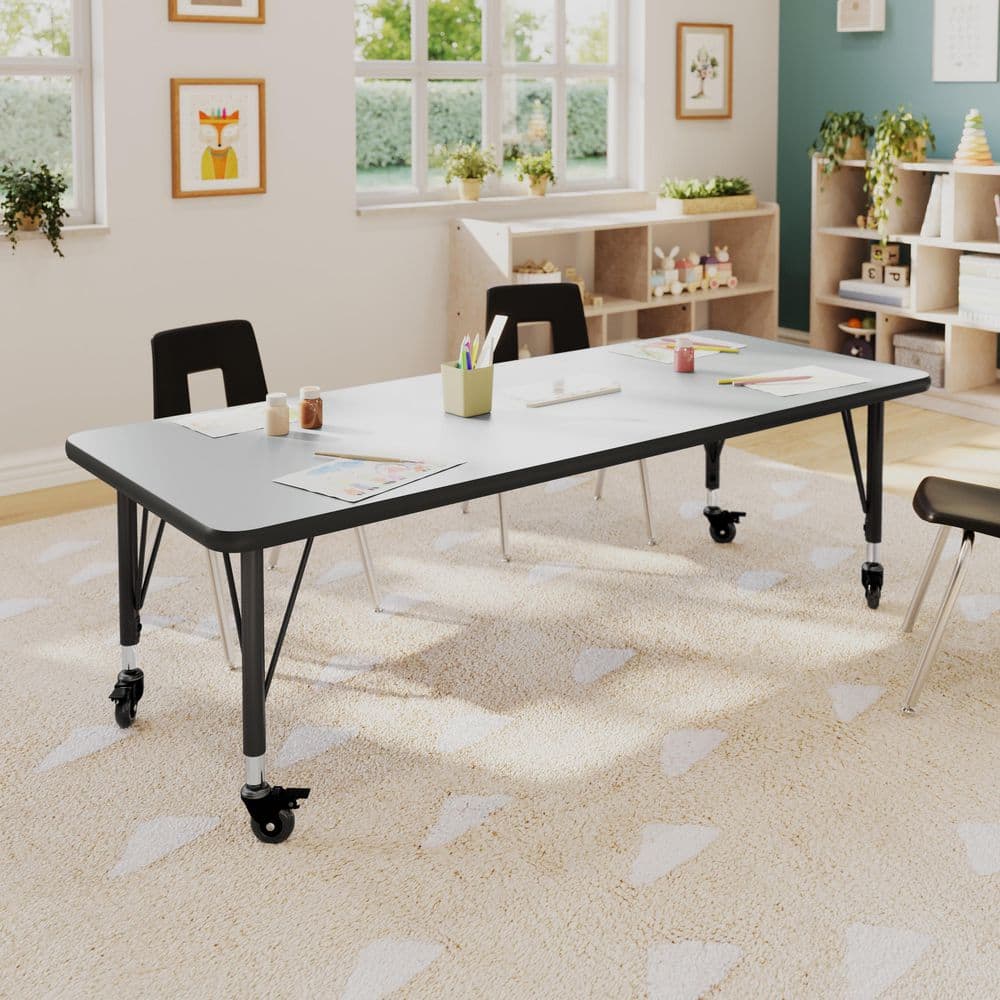 Wren Adjustable Grey Top/Black Frame Rectangle Kids Activity Table with Thermal Laminate Top for 4
