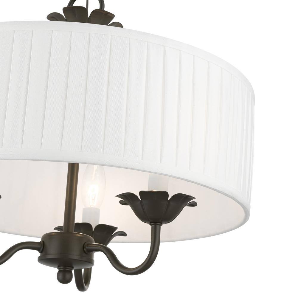 Edinburgh English Bronze 3-Light Drum Pendant with Off-White Shade