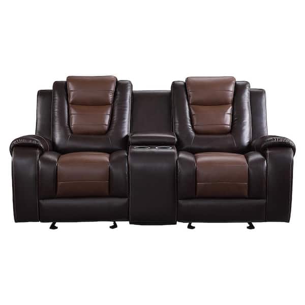 EVERGLADE HOME Danio 76 in. Round Arm Faux Leather Straight in Brown