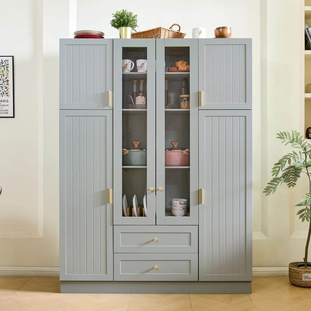 Ricarlo Green Wood 71 in. Freestanding Kitchen Pantry Storage Cabinet with 6 Doors and 2 Drawers