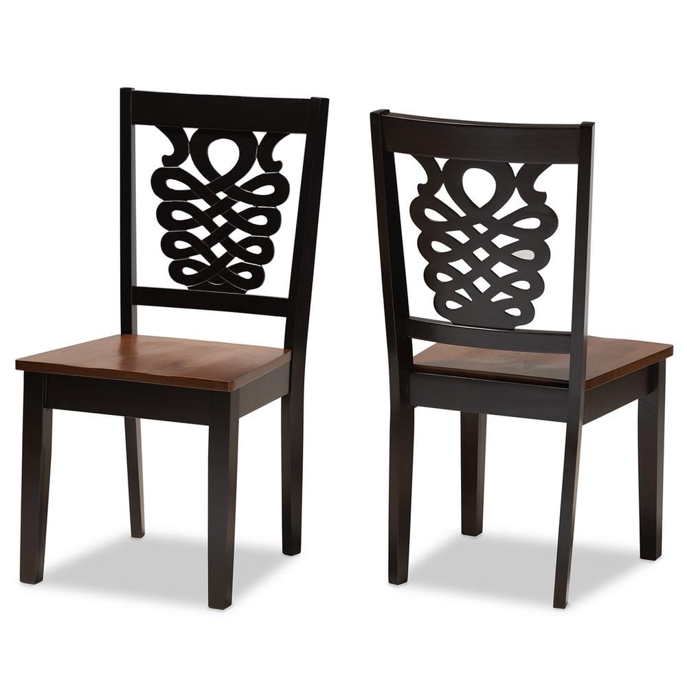 Gervais Two-Tone Dark Brown and Walnut Wood Dining Chair Set