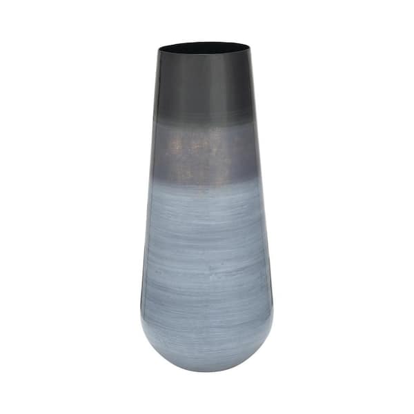 Liv & Skye 18 in. Gray/Black Metal Alabastron Decorative Vase with Modern Sculptural Design