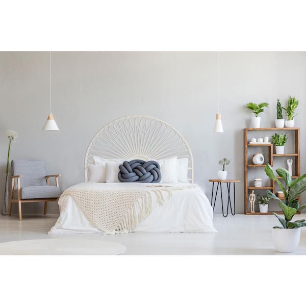 Storied Home Queen-Size Rattan Headboard with Sunrise Design in White