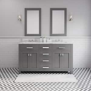 Madison 60 in.W x 21.5 in.D x 34in.H Double Sink Bath Vanity in Cashmere Grey with Carrara White Marble Top and Faucets