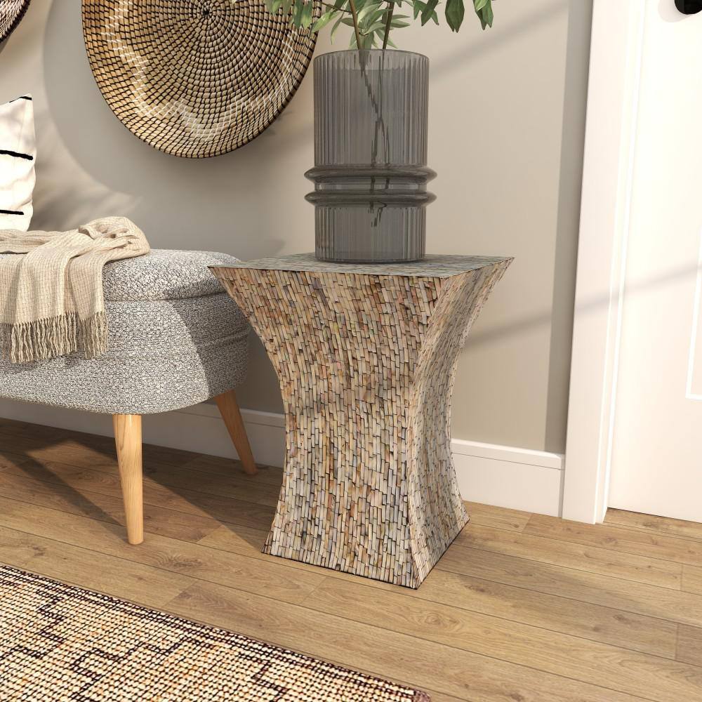 Pearl Inlay Hourglass Accent Table 15"x19" - Multicolor
