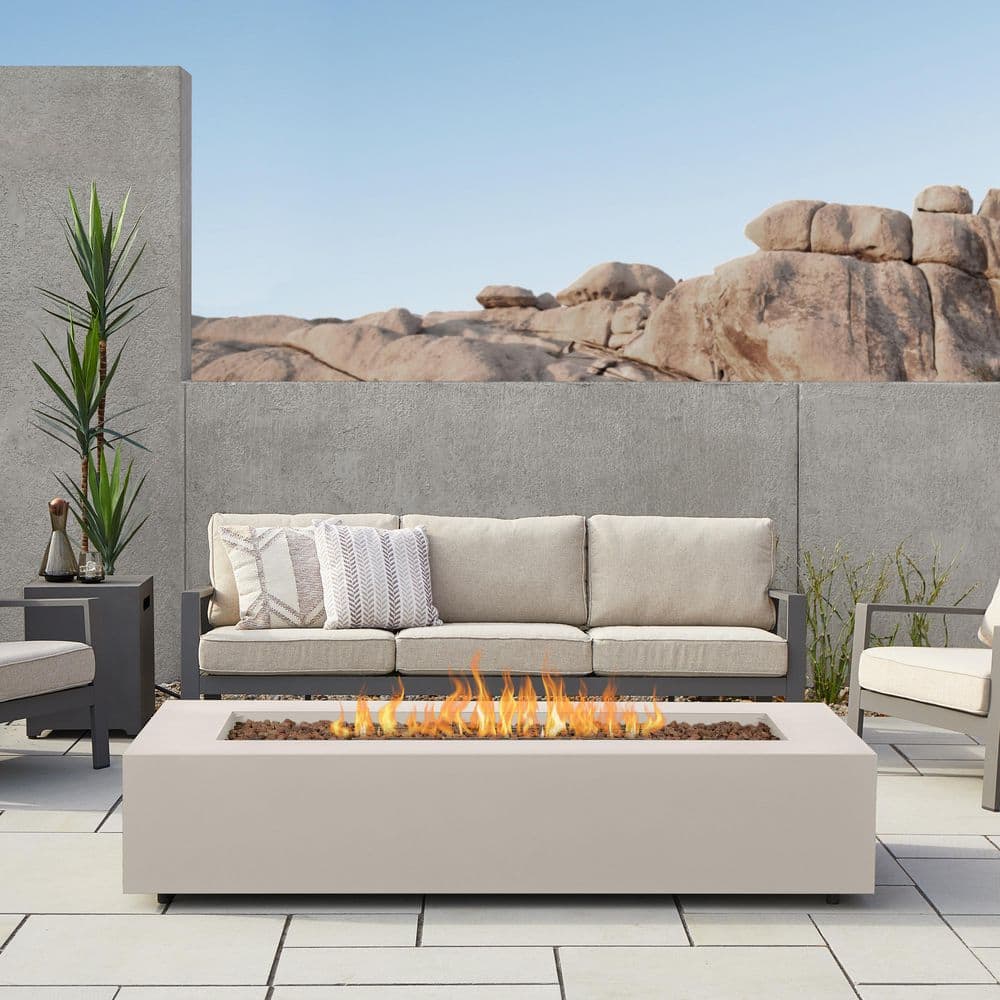 Aegean 70 in. Rectangle Steel Propane or Natural Gas Fire Pit Table in Light Sand price history on PriceWatchPro