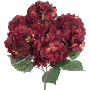 21 in. Burgundy Indoor/Outdoor Artificial Hydrangea Flower Floral Arrangements, Floral Home by Artificial Flowers