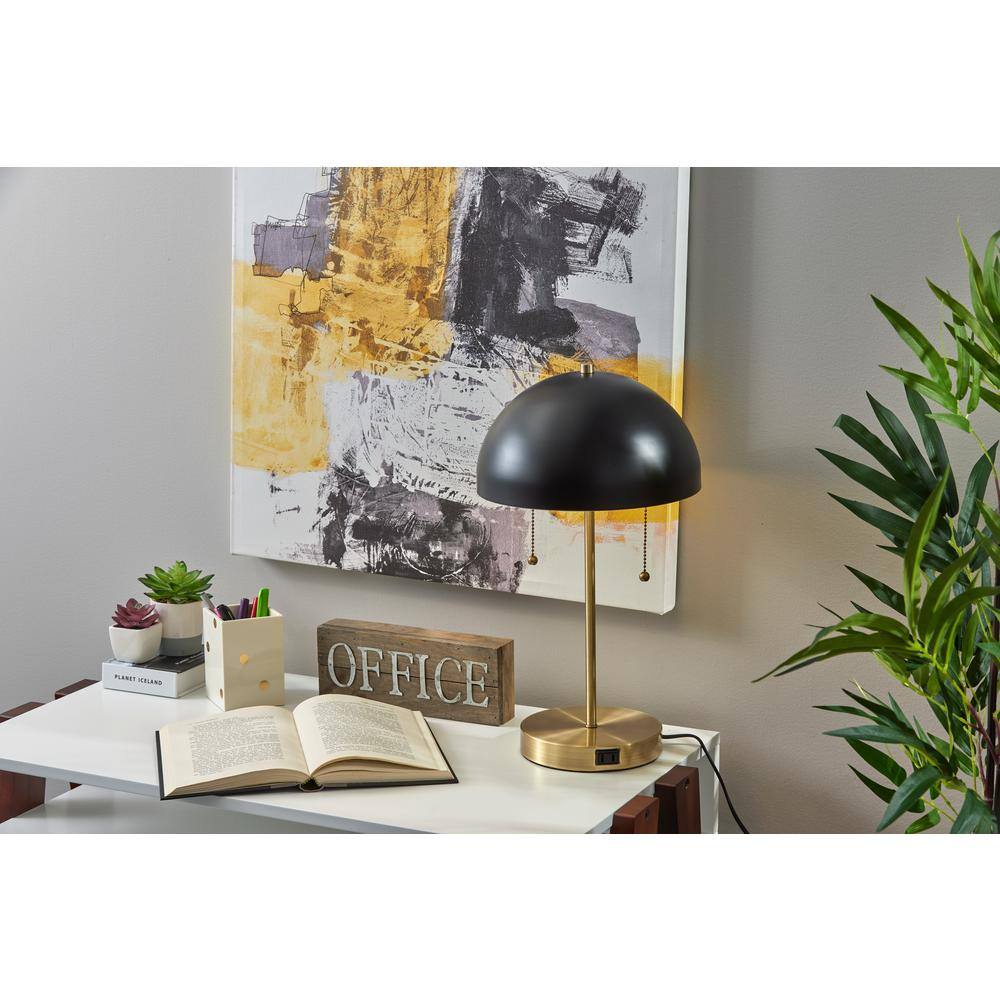 Vintage Dual-Pull Chain Black & Antique Brass Desk Lamp