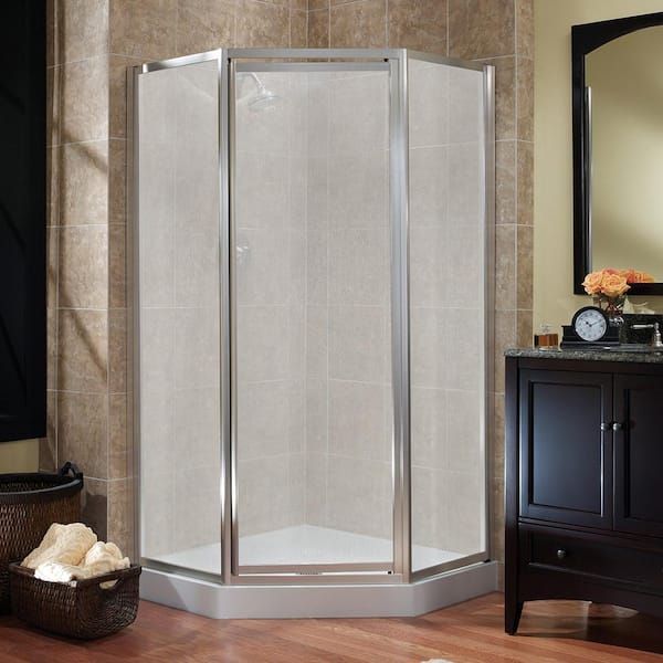 Foremost Tides 16-3/4 in. x 24 in. x 16-3/4 in. x 70 in. Framed Neo-Angle Shower Door in Brushed Nickel Finish with Obscure Glass