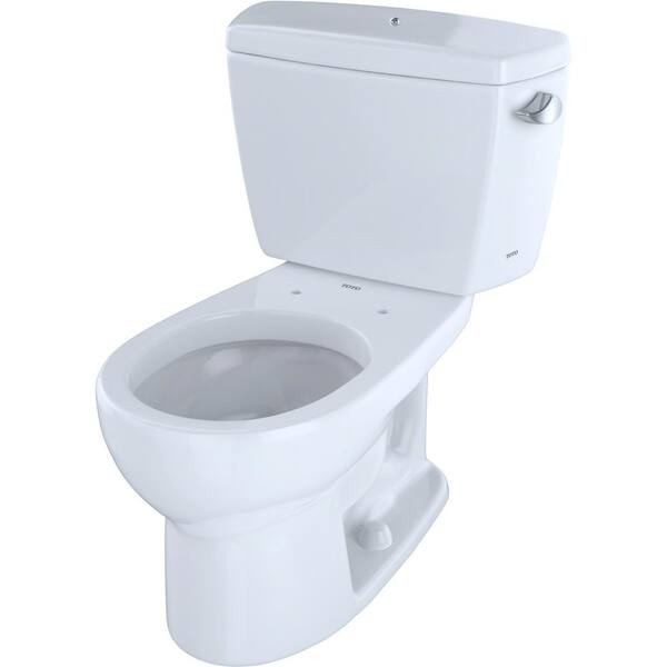 Toto Eco Drake 2 Piece 1 28 Gpf Single Flush Round Toilet With Right Hand Trip Lever And Bolted Tank Lid In Cotton White Cst743erb 01 The Home Depot