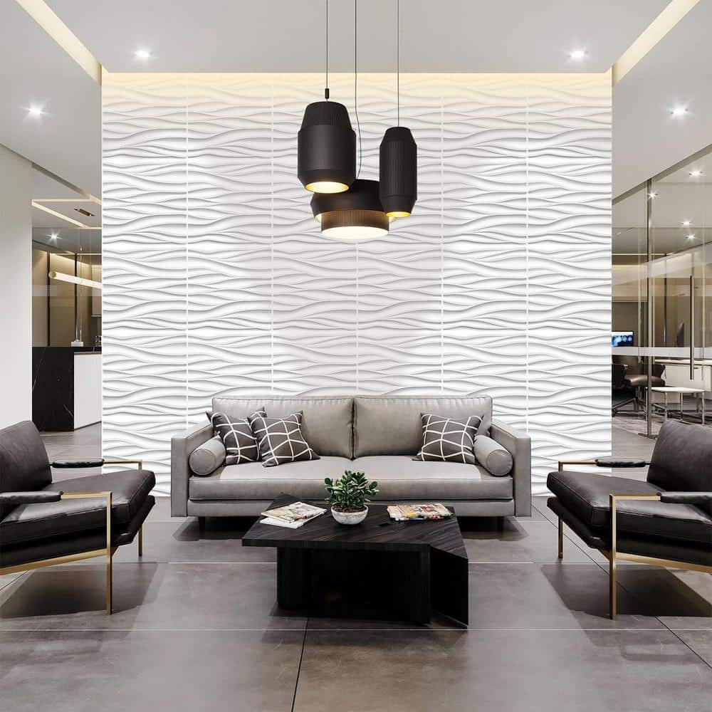 Wave Design White PVC 3D Wall Panels 19.7" x 19.7"