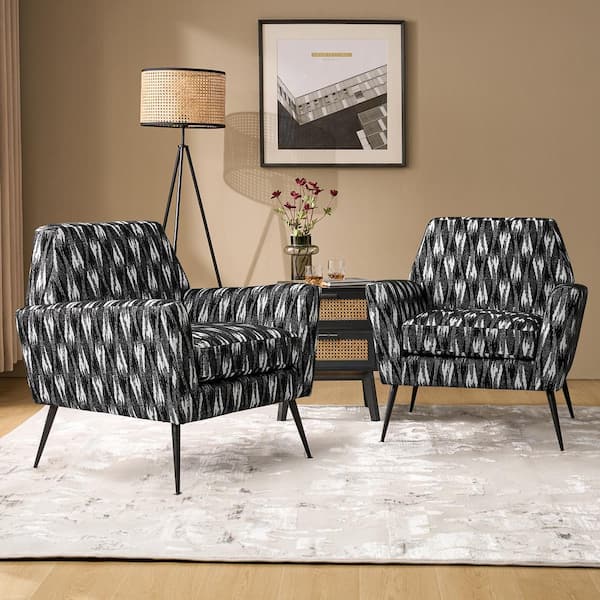 JAYDEN CREATION Anton Ikat Mid-century Modern Armchair with Sleek Metal Legs Set of 2