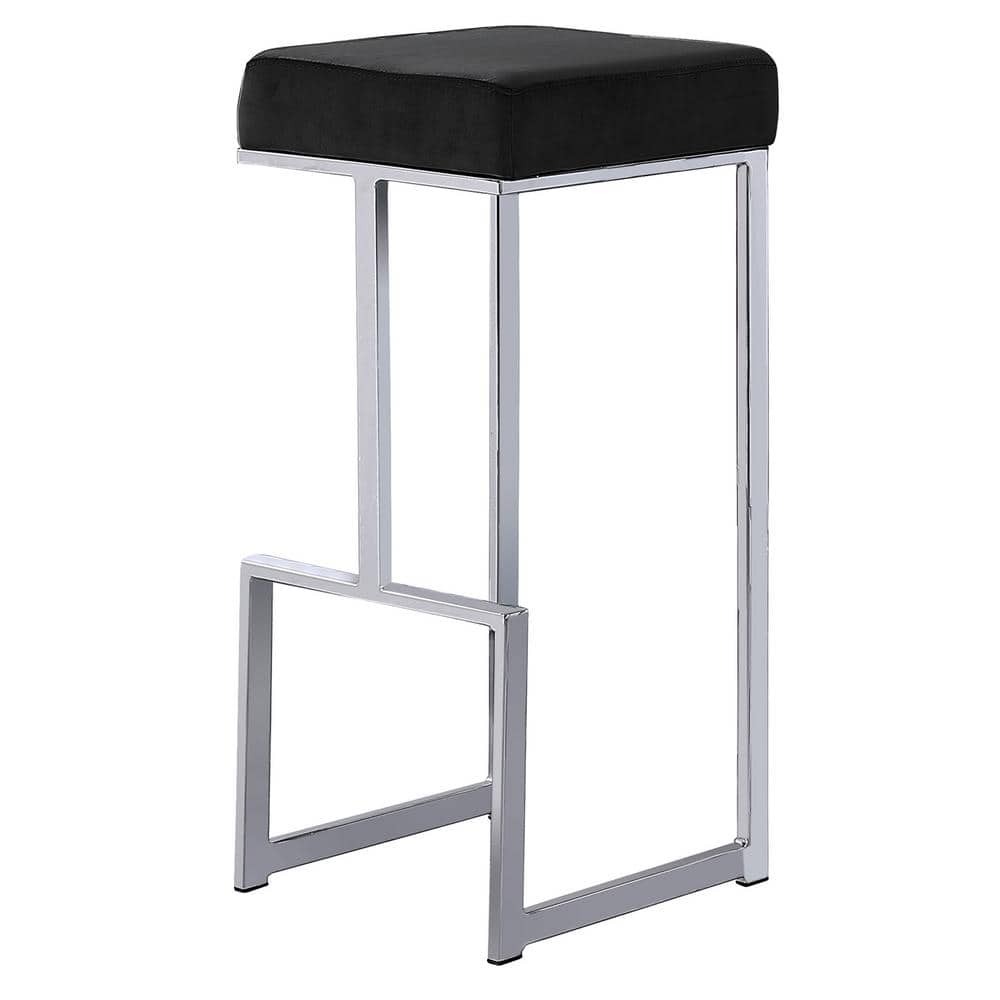 Modern Luxe Black Leather Backless Bar Stool with Silver Metal Base