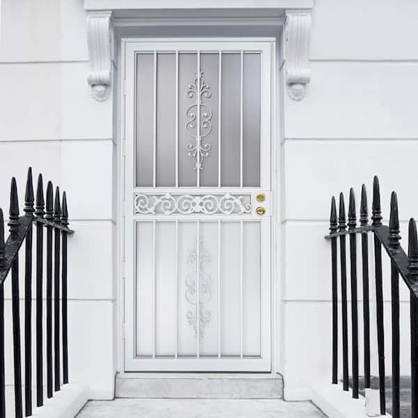 Strike 36 in. x 80 in. Universal Reversible White Gloss Steel Storm Security Door