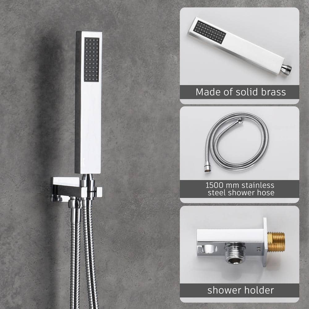 Large Chrome Dual Square Ceiling Mounted Rain Shower System