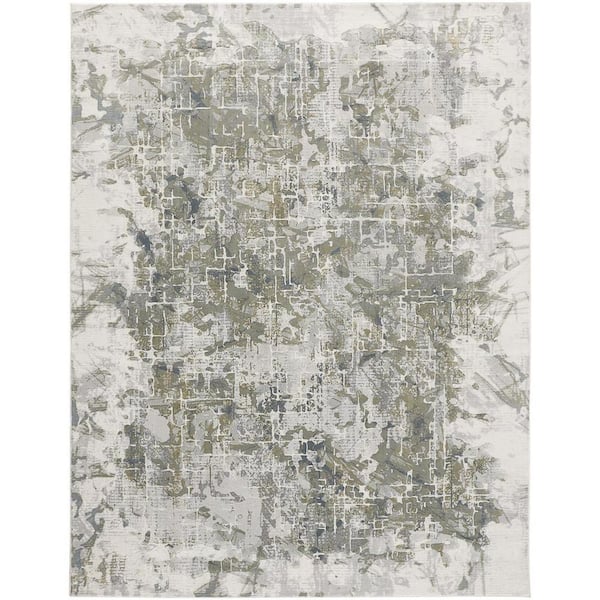 2 ft. x 8 ft. Gray, Ivory Abstract Area Rug