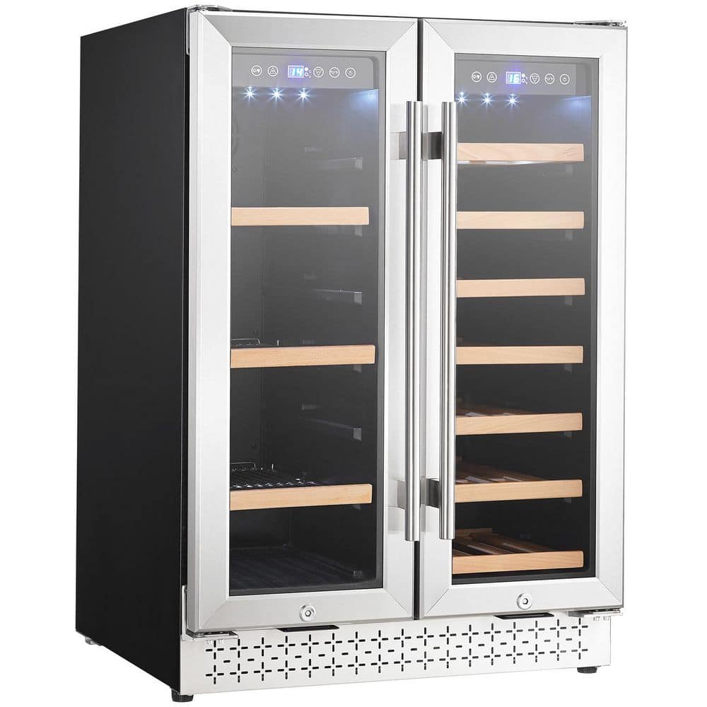 Wine and Beverage Refrigerator, 24 in. Dual Zone Wine Cooler Built-in and Freestanding Fridge with Glass Doors Black price history on PriceWatchPro