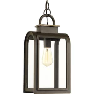 Refuge Collection 1-Light Oil Rubbed Bronze Clear Glass Farmhouse Outdoor Hanging Lantern Light