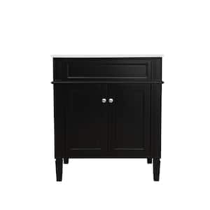 Simply Living 30 in. W x 21.5 in. D x 35 in. H Bath Vanity in Black with Carrara White Marble Top
