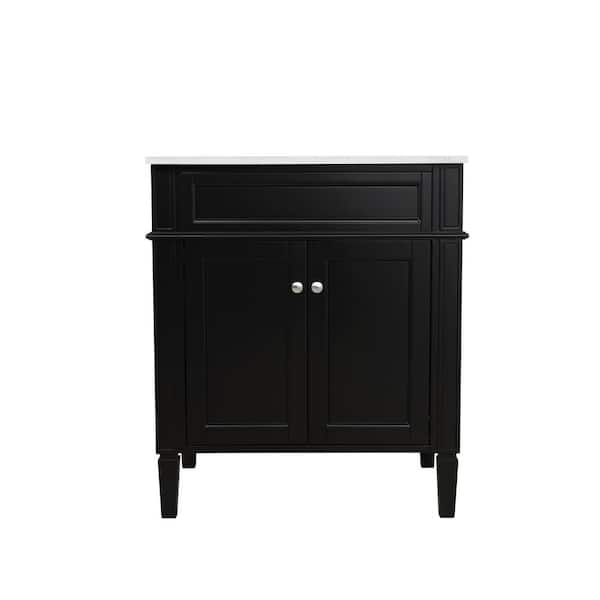 Unbranded Simply Living 30 in. W x 21.5 in. D x 35 in. H Bath Vanity in Black with Carrara White Marble Top