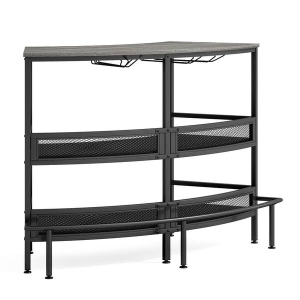 BYBLIGHT Kearsten Black Grey 41.75 in.es Bar Table Unit with Storage Shelf