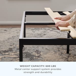 Lori Black Full Metal Platform Bed Frame with Vertical Bar Headboard - Wood Slats