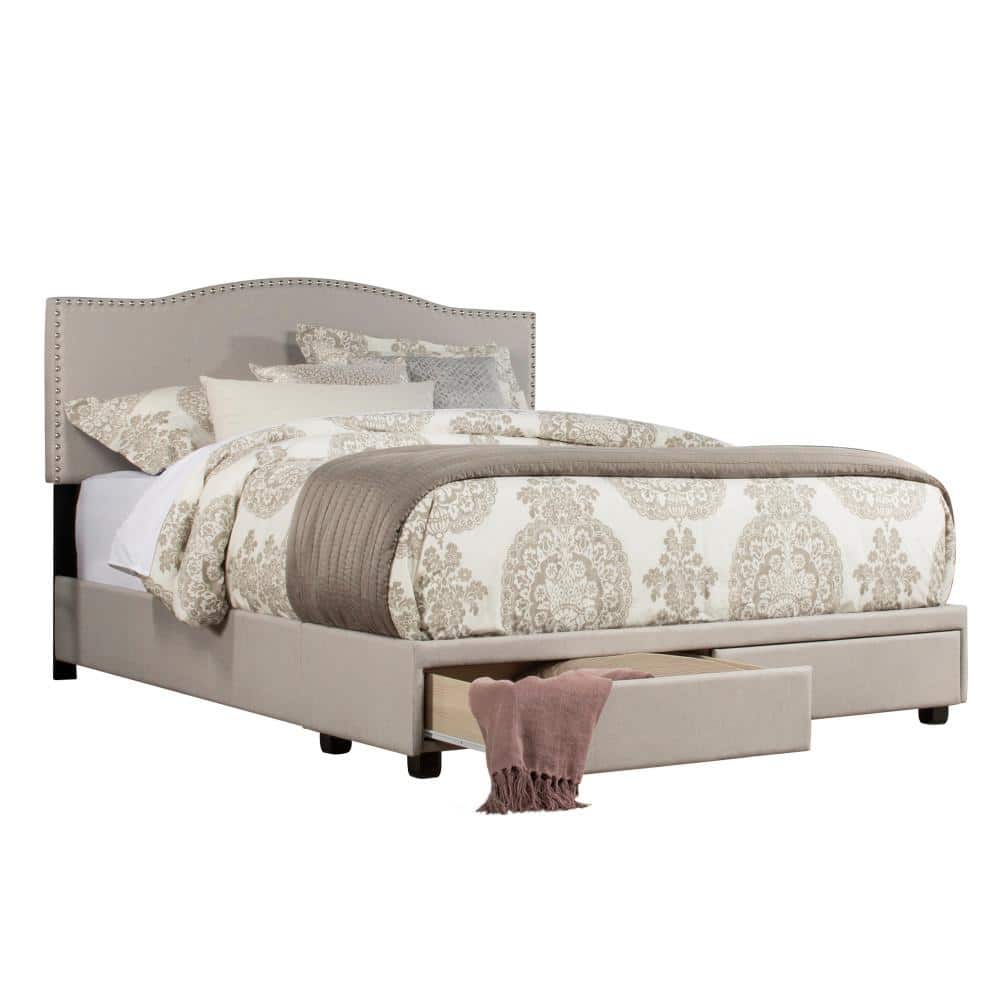 Sophisticated Fog Gray King Upholstered Bed with Storage and Nailhead Trim