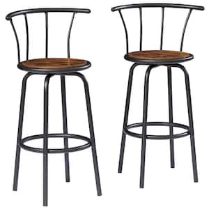 Bar Stools Set of 2 with Back Metal Barstools Tall Chair for Indoor Outdoor Pub Kitchen, Height 27.3 in., Brown