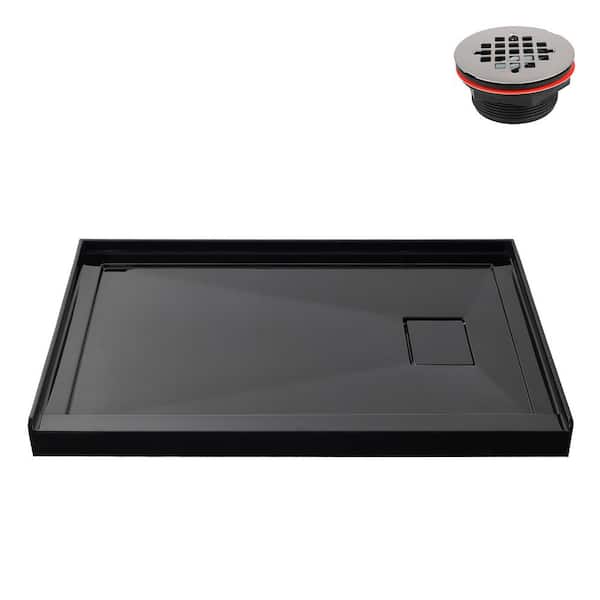 GB-2526-108-BL 48 in. x 32 in. Alcove Acrylic Shower Pan Base in Glossy Black with Right Drain, Drain Included